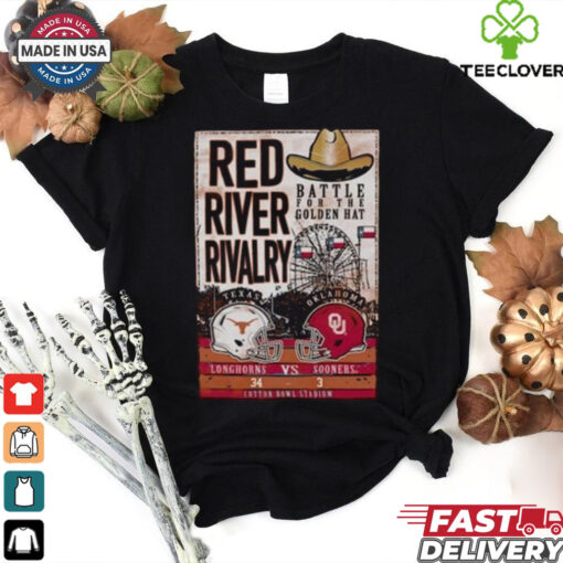 Battle For The Golden Hat Texas Longhorns Vs Oklahoma Sooners 2024 Red River Rivalry Score T Shirt