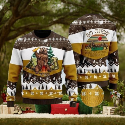 Bear Beer Campfire Yellow Wool 3D Sweater For Men And Women