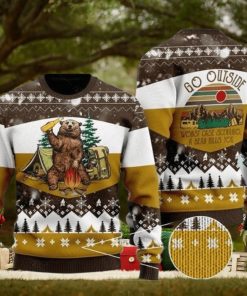 Bear Beer Ugly Christmas Sweater Campfire Yellow Wool Xmas
