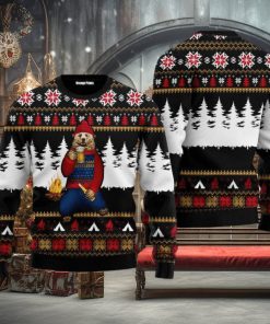 Bear Campfire Full Printing Ugly Xmas Sweater
