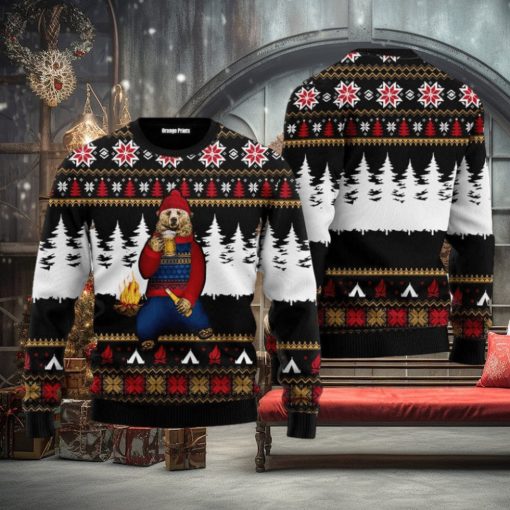 Bear Campfire Full Printing Ugly Xmas Sweater