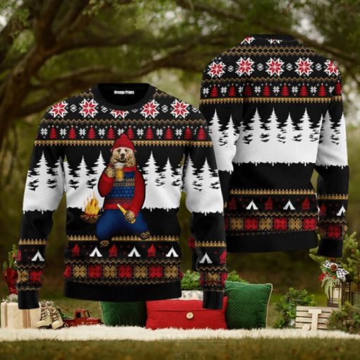 Bear Campfire Full Printing Ugly Xmas Sweater