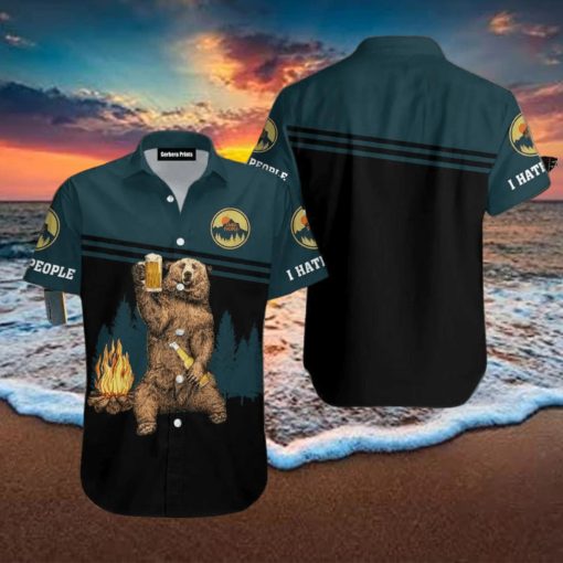 Bear Camping I Hate People Beer Sparks Aloha Hawaiian Shirt