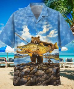 Bear Goes Fishing In The Sea Hawaiian Aloha Shirts