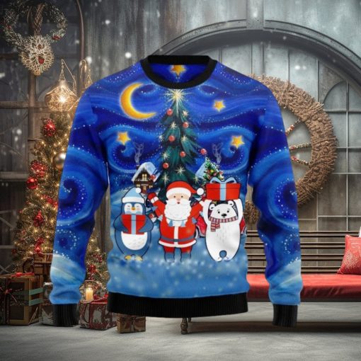 Bear Santa Penguin Full Printed Ugly Wool Sweater