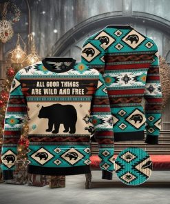 Bear Wild And Free Christmas Gift Ugly Christmas Sweater Xmas Holiday