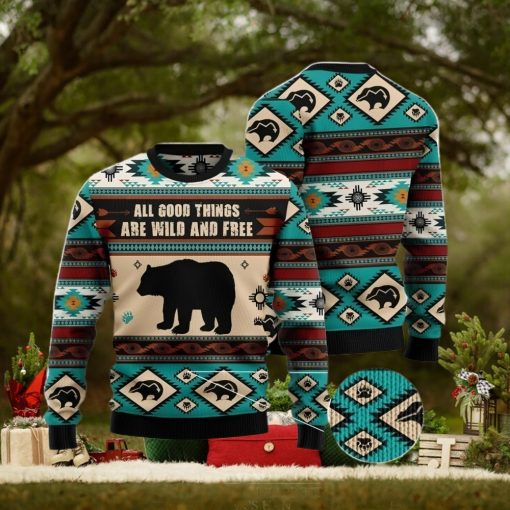 Bear Wild And Free Christmas Gift Ugly Christmas Sweater Xmas Holiday