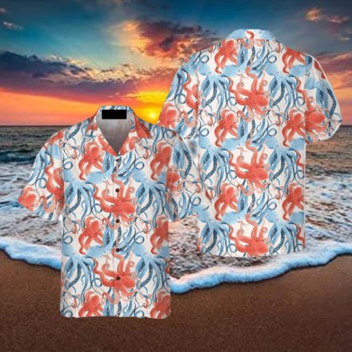 Beautiful Watercolor Octopus Seamless Pattern 3D Hawaiian Shirt