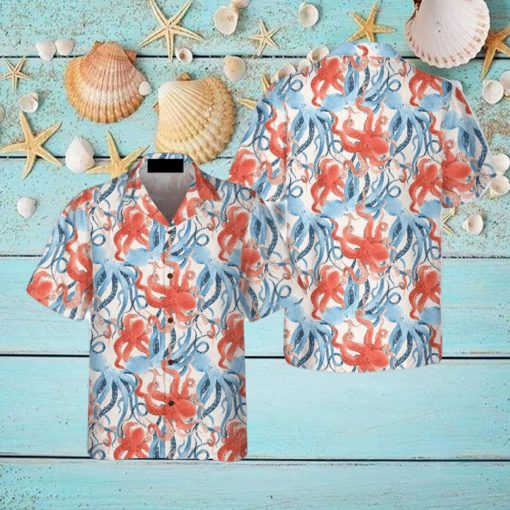 Beautiful Watercolor Octopus Seamless Pattern 3D Hawaiian Shirt