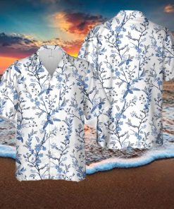 Beautiful florals on blue shade seamless Hawaiian Shirt