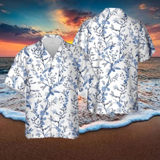 Beautiful florals on blue shade seamless Hawaiian Shirt