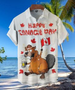 Beaver With Beer Happy Canada Day Short Sleeve Hawaiian Shirt