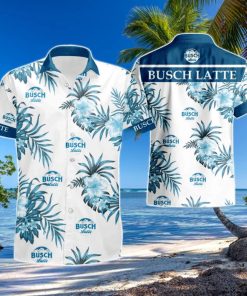 Beer Busch Light Hibiscus Flower Pattern Blue White Summer Beach Hawaiian Shirt