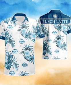 Beer Busch Light Hibiscus Flower Pattern Blue White Summer Beach Hawaiian Shirt