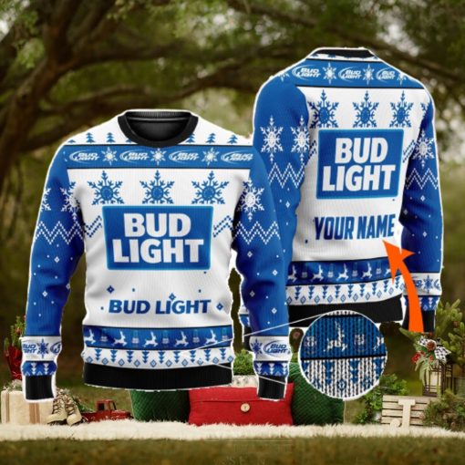Beer Lover Personalized Name Bud Light Beer 3D All Over Printed Christmas Ugly Sweater Men And Women Gift
