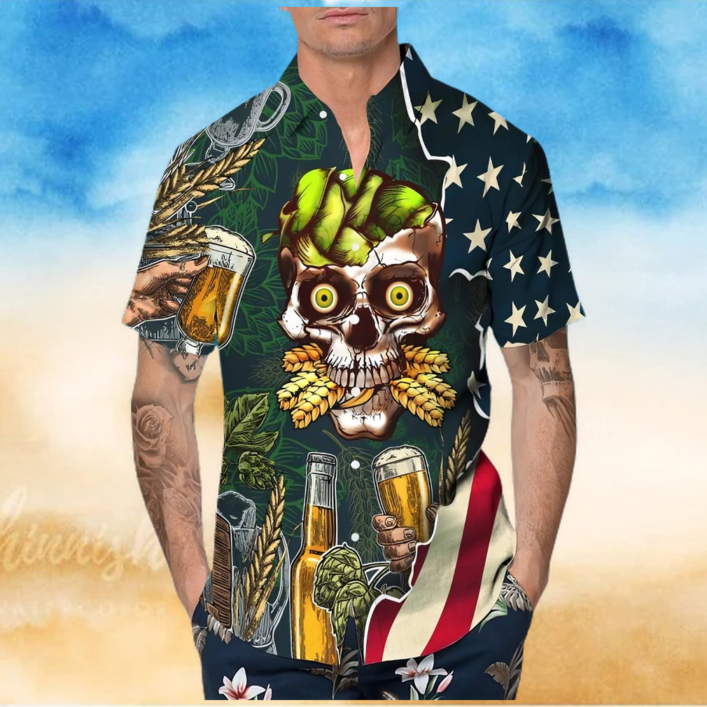 Beer Skull Us Flag Hawaiian Shirt This Trend