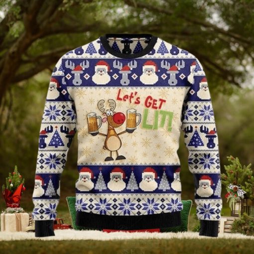 Beer Ugly Christmas Sweater Let’s Get Lit Xmas