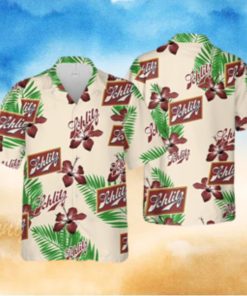 Beige Schlitz Beer Hawaiian Shirt Hibiscus Flower Palm Leaves Pattern