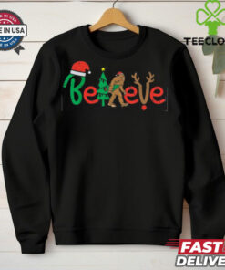 Believe Bigfoot Sasquatch Santa Reindeer Christmas Tree Gift T Shirt Recovered