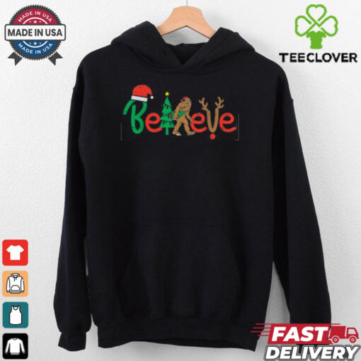 Believe Bigfoot Sasquatch Santa Reindeer Christmas Tree Gift T Shirt Recovered