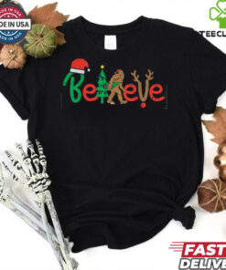 Believe Bigfoot Sasquatch Santa Reindeer Christmas Tree Gift T Shirt Recovered