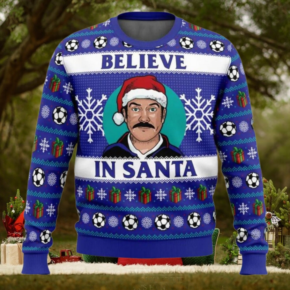 Believe In Santa Ted Lasso Ugly Christmas Sweater Believe In Santa Ted Lasso Ugly Christmas Sweater