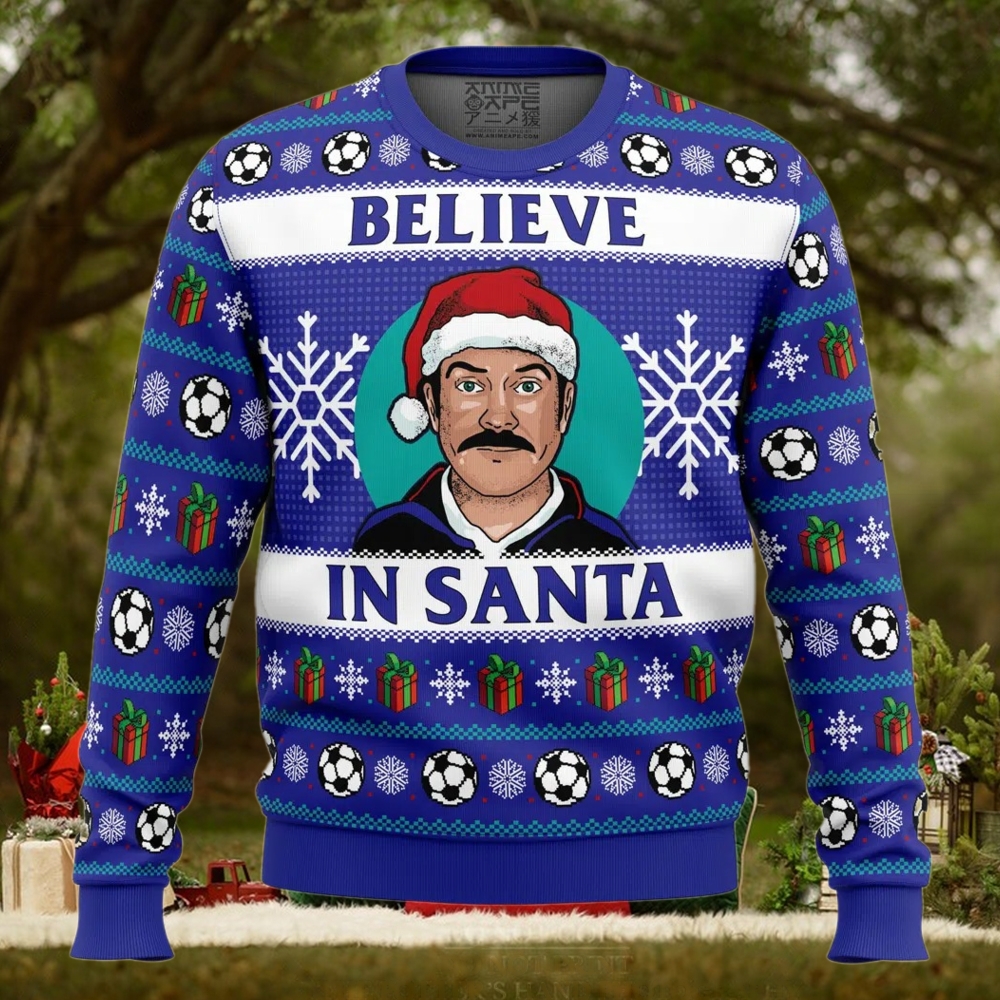 Believe Ted Lasso Pop Culture Ugly Christmas Sweater Believe Ted Lasso Pop Culture Ugly Christmas Sweater