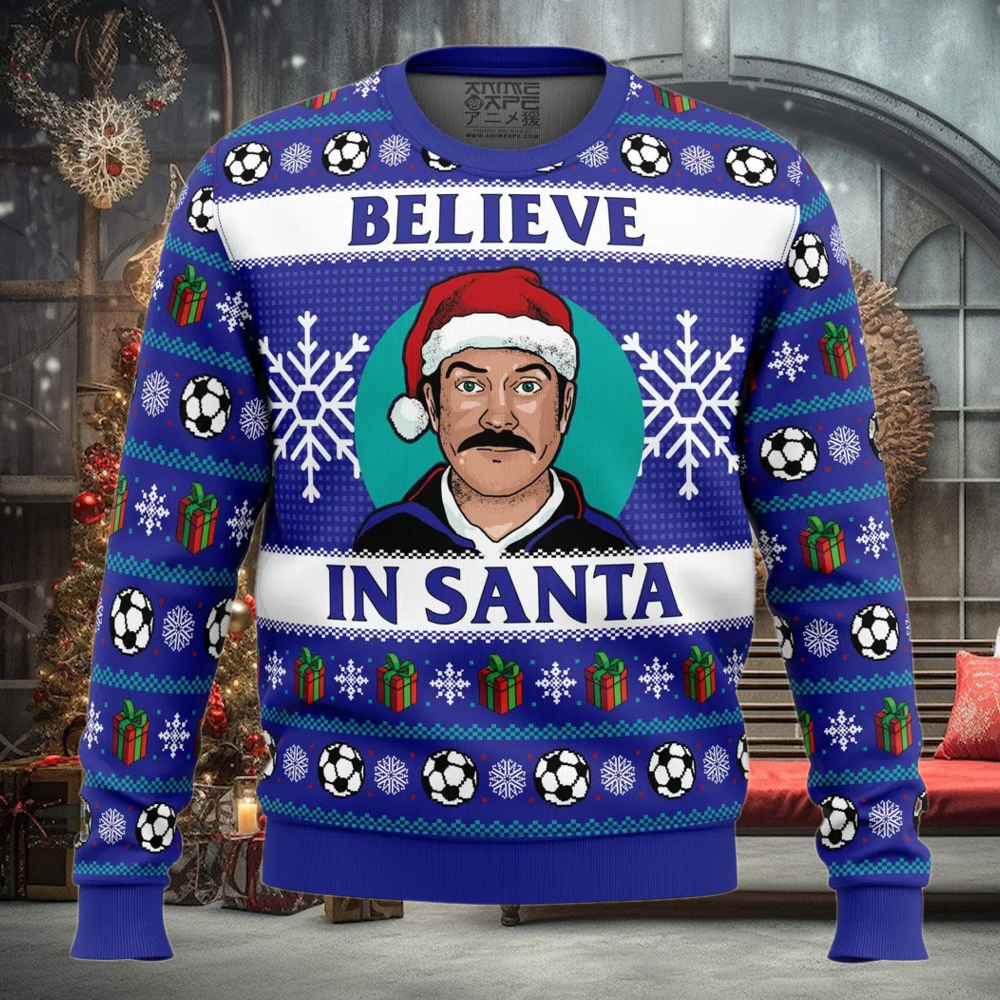 Believe Ted Lasso Pop Culture Ugly Christmas Sweater Believe Ted Lasso Pop Culture Ugly Christmas Sweater