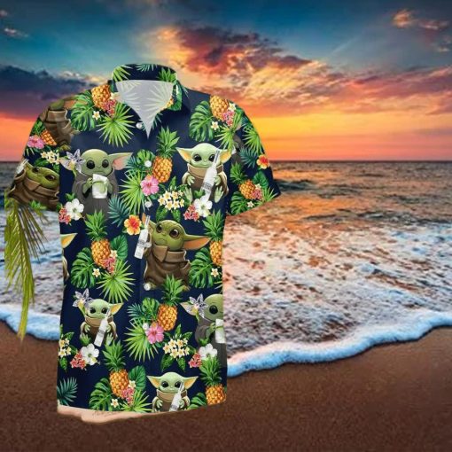 Belvedere Vodka Baby Yoda Tropical Flowery Hawaiian Shirt