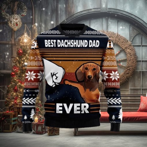 Best Dachshund Dad Ever Ugly Christmas Sweater 3D Gift Christmas Funny