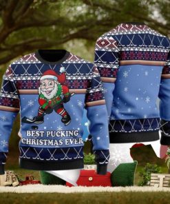 Best Pucking Chirtsmas Ever Blue Hocke Ugly Christmas Sweater Style Gift For Men And Women