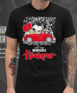 Best snoopy and Woodstock just a girl who lover Christmas and love Nebraska Huskers shirt
