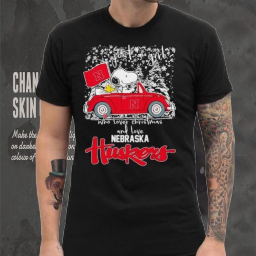 Best snoopy and Woodstock just a girl who lover Christmas and love Nebraska Huskers shirt