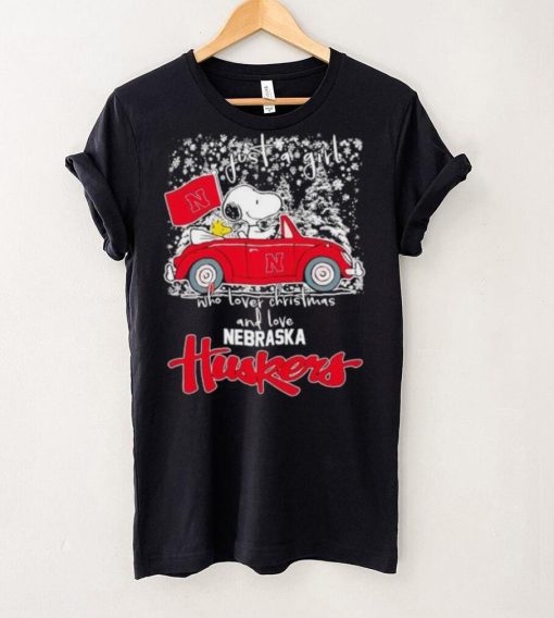 Best snoopy and Woodstock just a girl who lover Christmas and love Nebraska Huskers shirt
