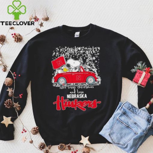 Best snoopy and Woodstock just a girl who lover Christmas and love Nebraska Huskers shirt