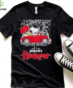 Best snoopy and Woodstock just a girl who lover Christmas and love Nebraska Huskers shirt