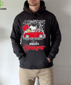 Best snoopy and Woodstock just a girl who lover Christmas and love Nebraska Huskers shirt
