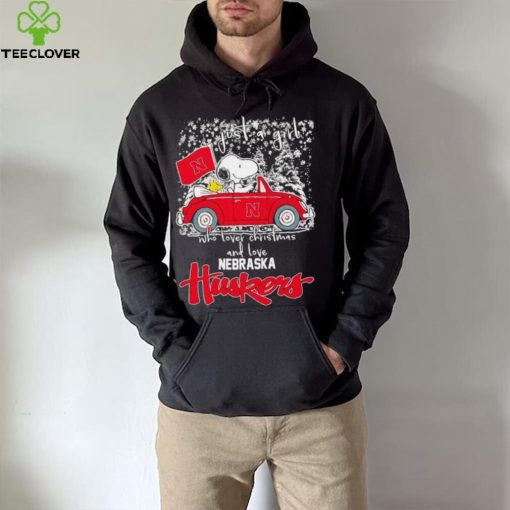 Best snoopy and Woodstock just a girl who lover Christmas and love Nebraska Huskers shirt