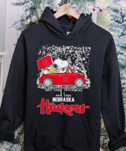 Best snoopy and Woodstock just a girl who lover Christmas and love Nebraska Huskers shirt