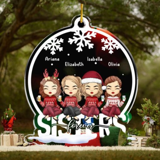 Besties Forever   Bestie Personalized Custom Ornament   Acrylic Snow Globe Shaped   Christmas Gift For Best Friends, BFF, Sisters