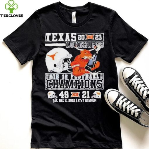 Bevo Texas Longhorns 2023 Big 12 Football Champions 49 21 Mascot Holds Trophy Unisex T Shirt