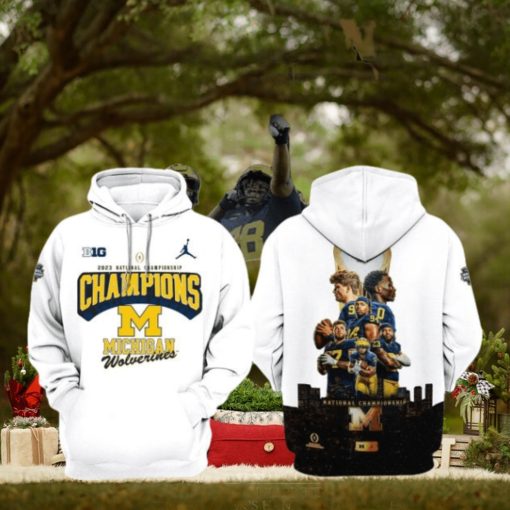 Big 2023 National Championship Champions Michigan Wolverines White Portrait Design 3D Hoodie