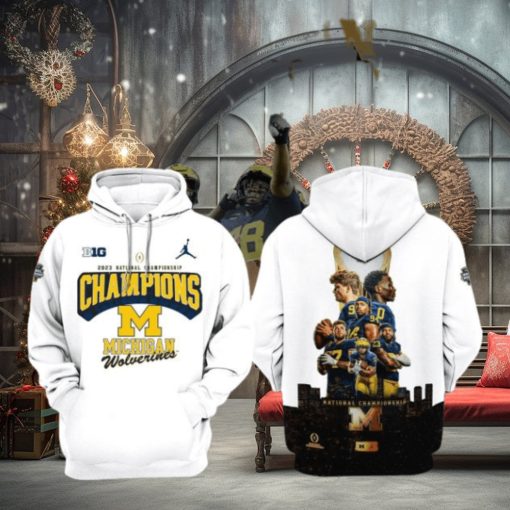 Big 2023 National Championship Champions Michigan Wolverines White Portrait Design 3D Hoodie