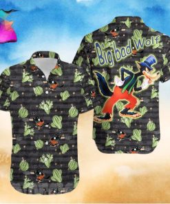 Big Bad Wolf Disney Cactus Pattern All Over Print Hawaiian Shirt Black