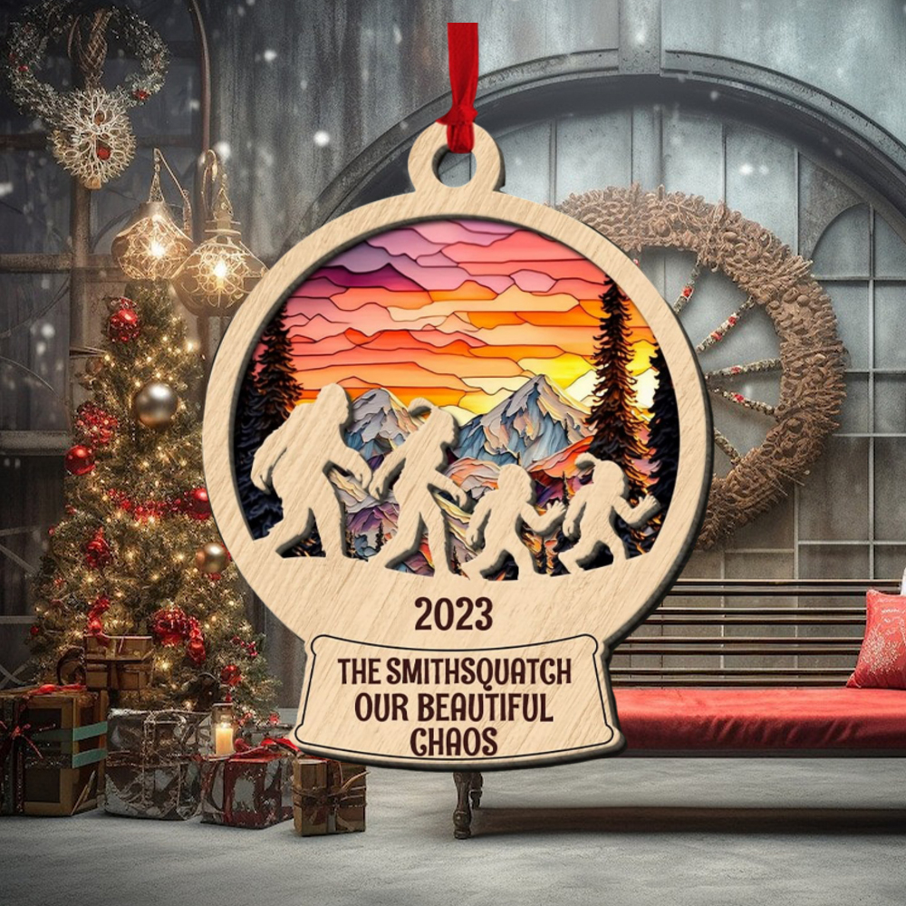 Big Foot family, Personalied 2 Layer Mix Ornament, Gifts For Family, Unique Christmas Gifts, Christmas Tree Decorations Big Foot family, Personalied 2 Layer Mix Ornament, Gifts For Family, Unique Christmas Gifts, Christmas Tree Decorations