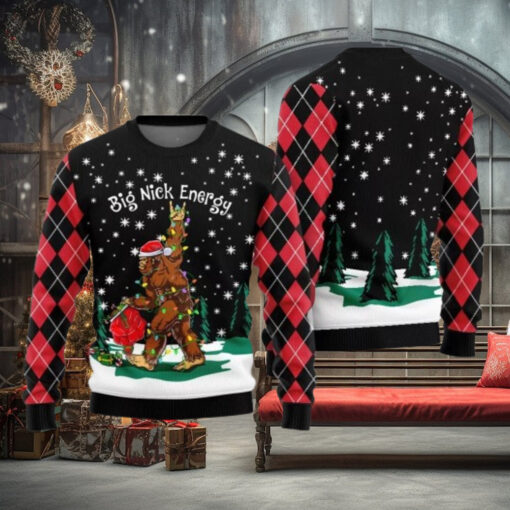 Big Nick Bigfoot Energy Ugly Christmas Sweater