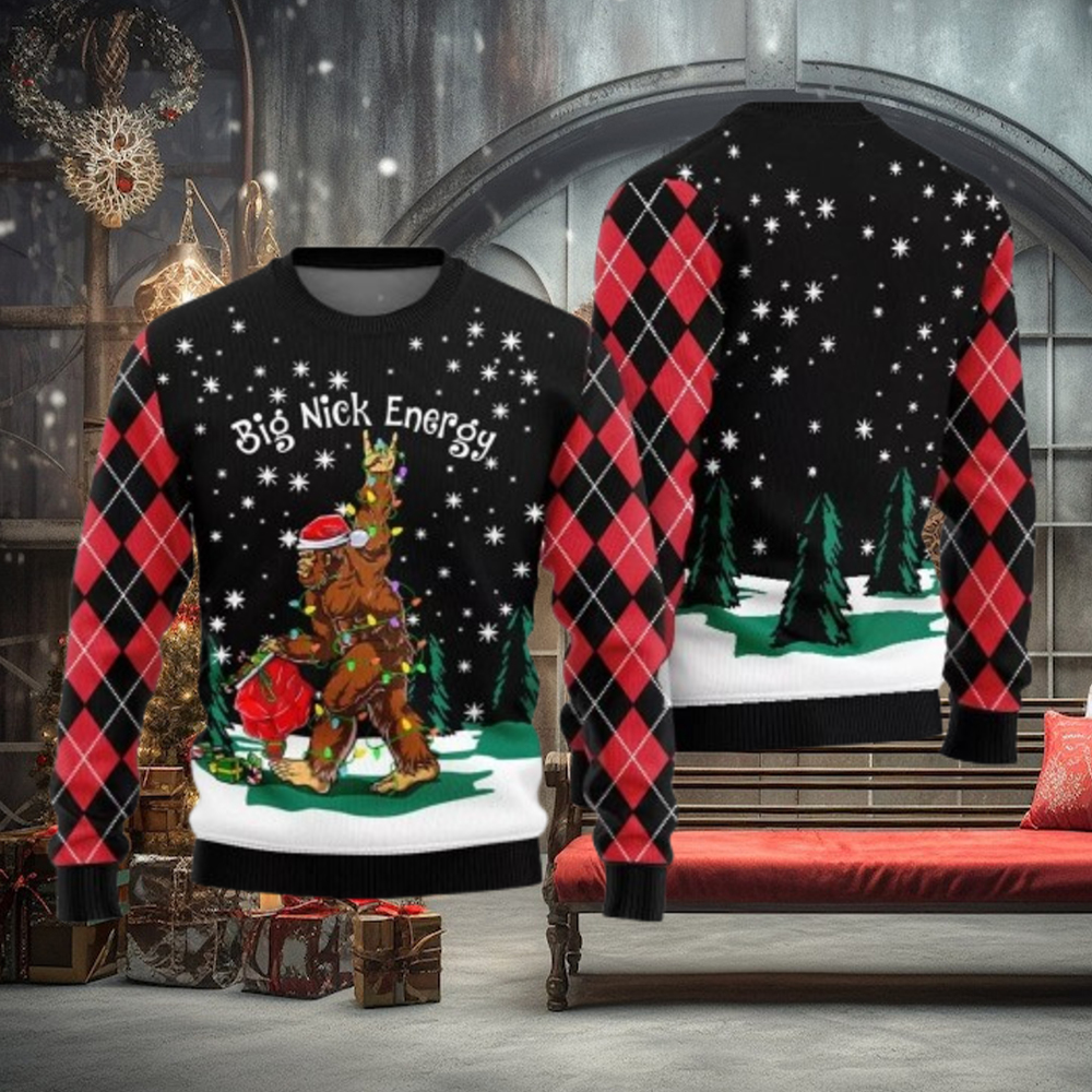 Big Nick Bigfoot Energy Ugly Christmas Sweater Big Nick Bigfoot Energy Ugly Christmas Sweater