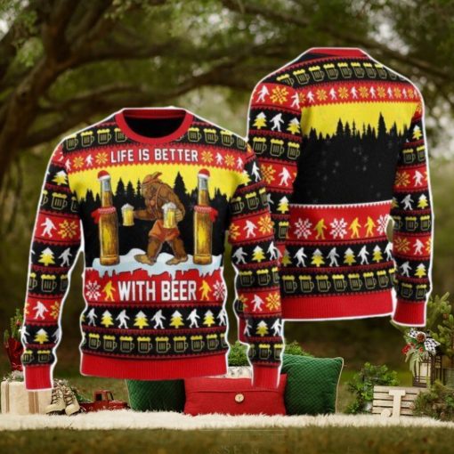 Bigfoot Christmas Is Better With Beer Christmas Unisex Ugly Sweater