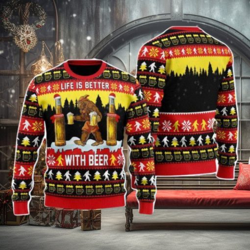 Bigfoot Christmas Is Better With Beer Christmas Unisex Ugly Sweater