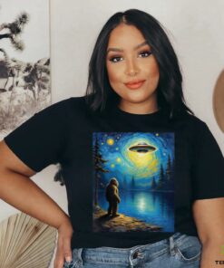 Bigfoot Gazing UFO Mystical Encounter Alien Visit Van Gogh Shirt